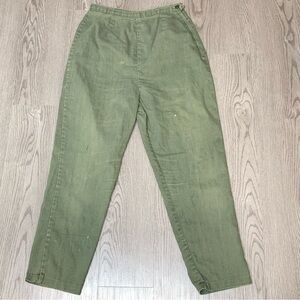 Vintage 60s Green‎ High-waisted Bareback Tapered Crop Pants Talon Side Zip 24x26